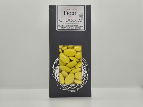 Dragée couleur JAUNE SOLEIL verni (70% cacao) bte 1kg