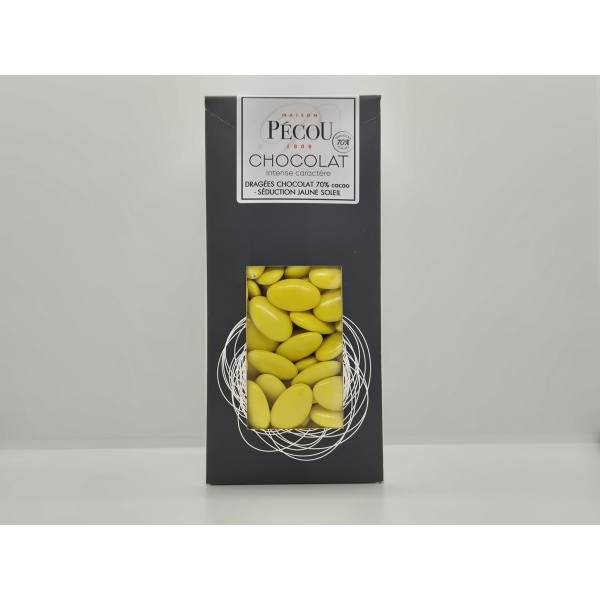 Dragée couleur JAUNE SOLEIL verni (70% cacao) bte 1kg